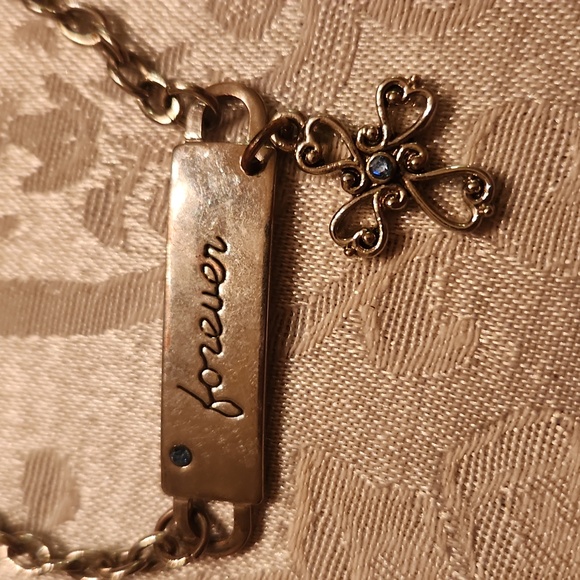 Silver bar bracelet chain vintage cross blue cz claires - Picture 3 of 4